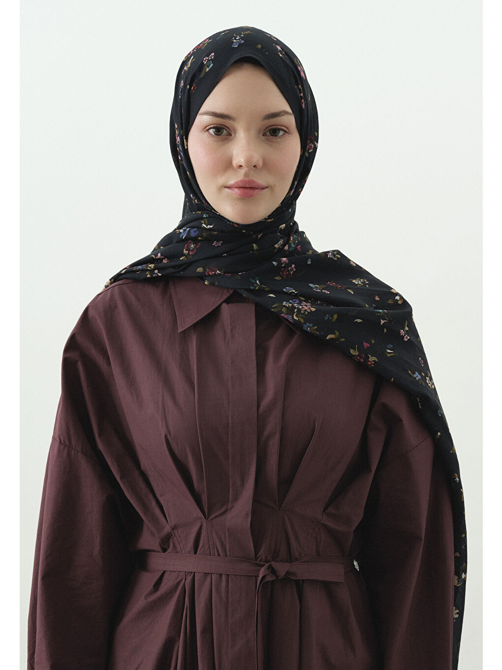 Lacivert TINY BLOOMS DESENLİ PAMUK VİSKON ŞAL LACİVERT-1