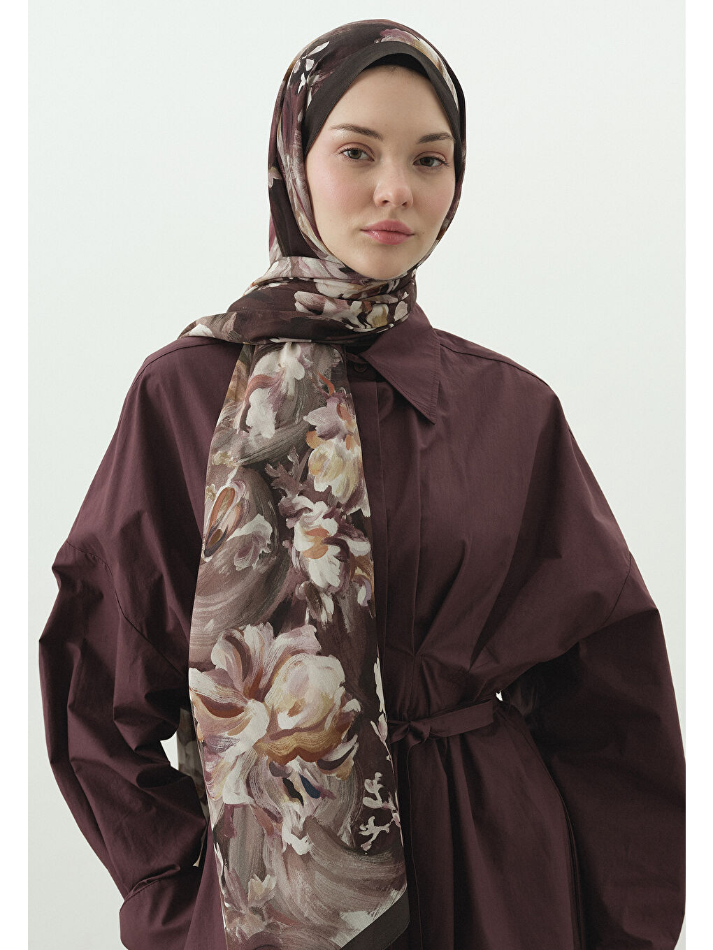 Kahverengi JANE DESENLİ PAMUK VİSKON ŞAL TOZLU KAHVE