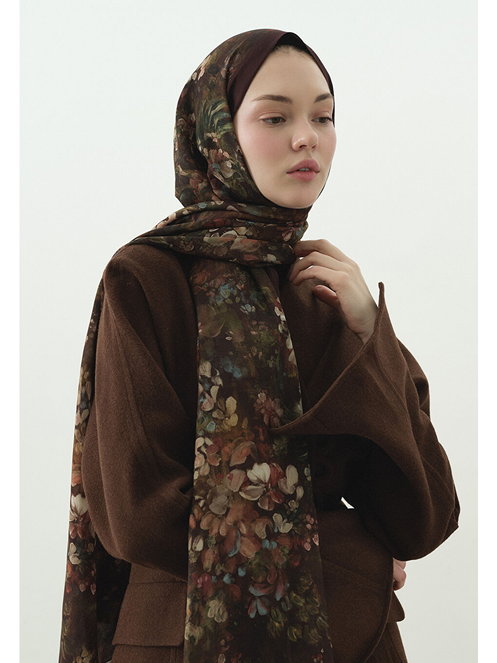 Bordo DARK BEAUTY DESENLİ PAMUK VİSKON ŞAL BORDO-3