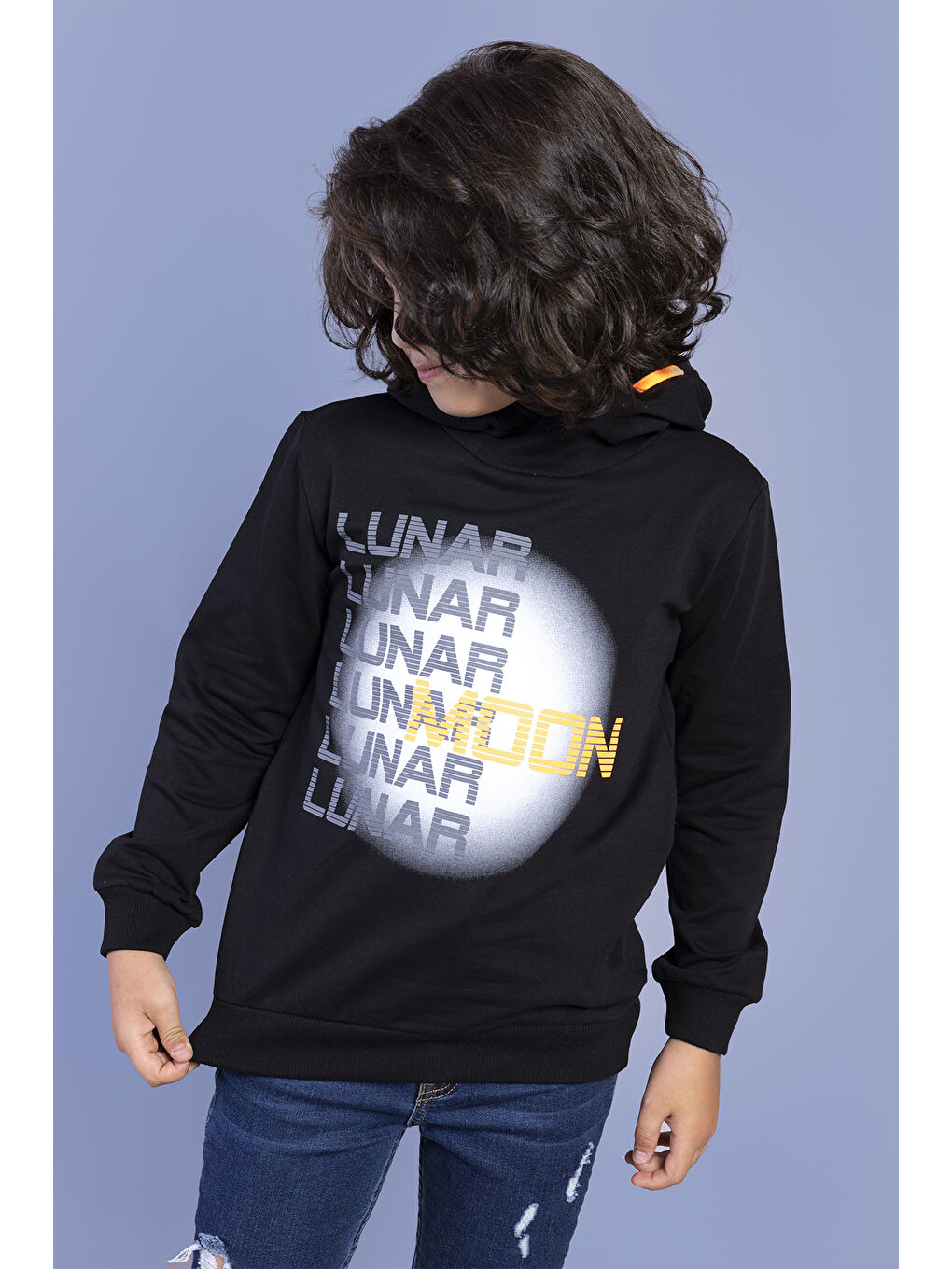 Siyah Erkek Çocuk Kapüşonlu Baskılı Sweatshirt