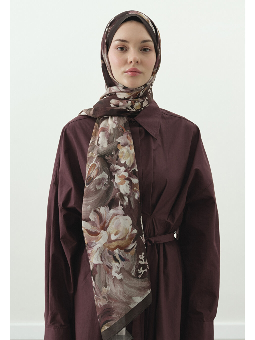 Kahverengi JANE DESENLİ PAMUK VİSKON ŞAL TOZLU KAHVE-1