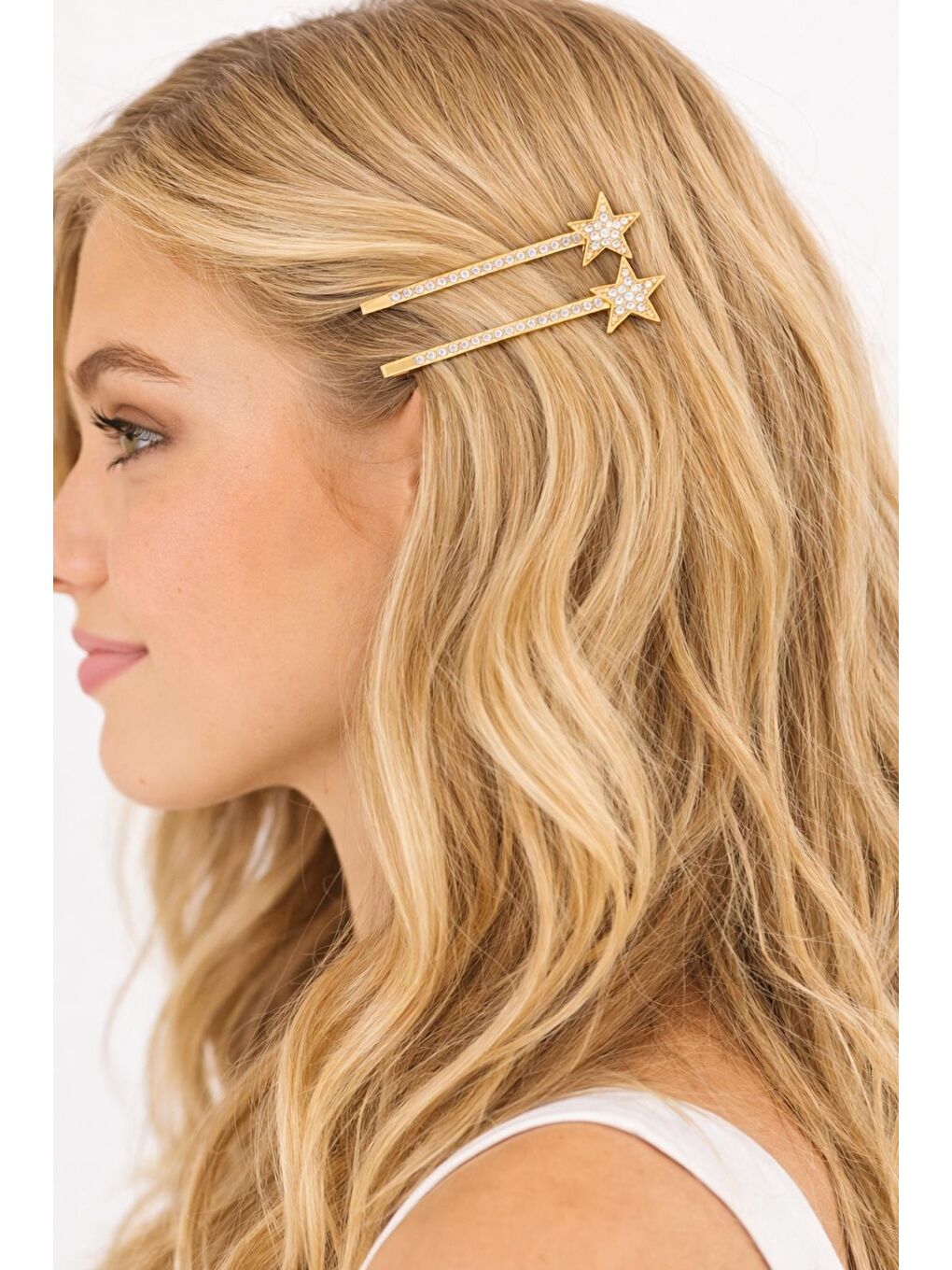 Sarı Parlak Taşlı Yıldız Detaylı Tel Toka 2 adet