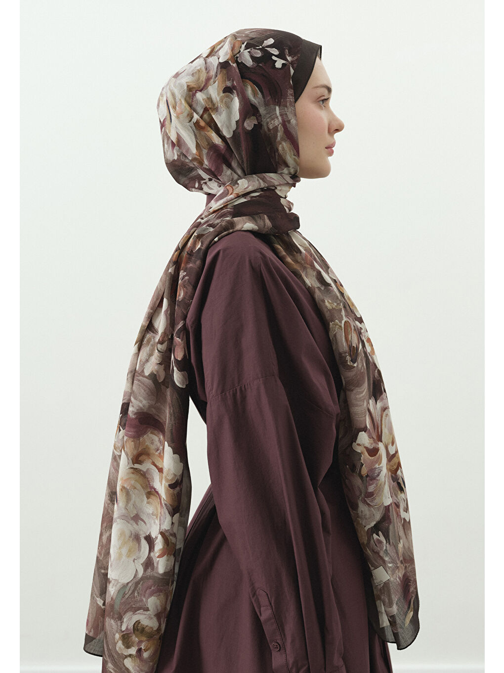 Kahverengi JANE DESENLİ PAMUK VİSKON ŞAL TOZLU KAHVE-2