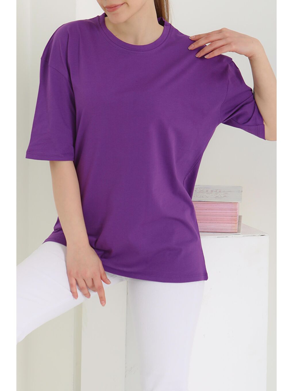 Oversize Kısa Kollu T-Şhirt Mor - 27118