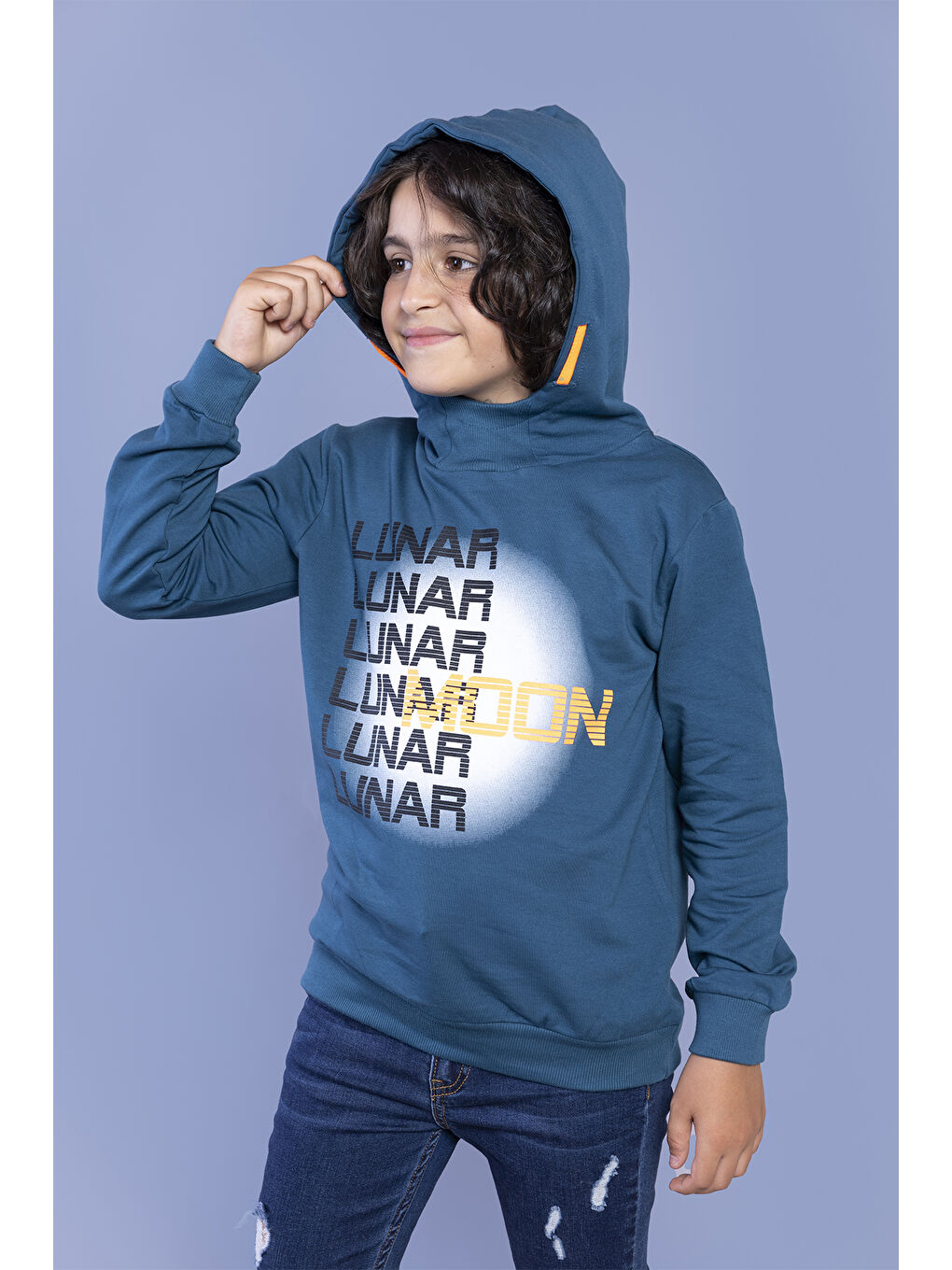 Petrol Erkek Çocuk Kapüşonlu Baskılı Sweatshirt-1