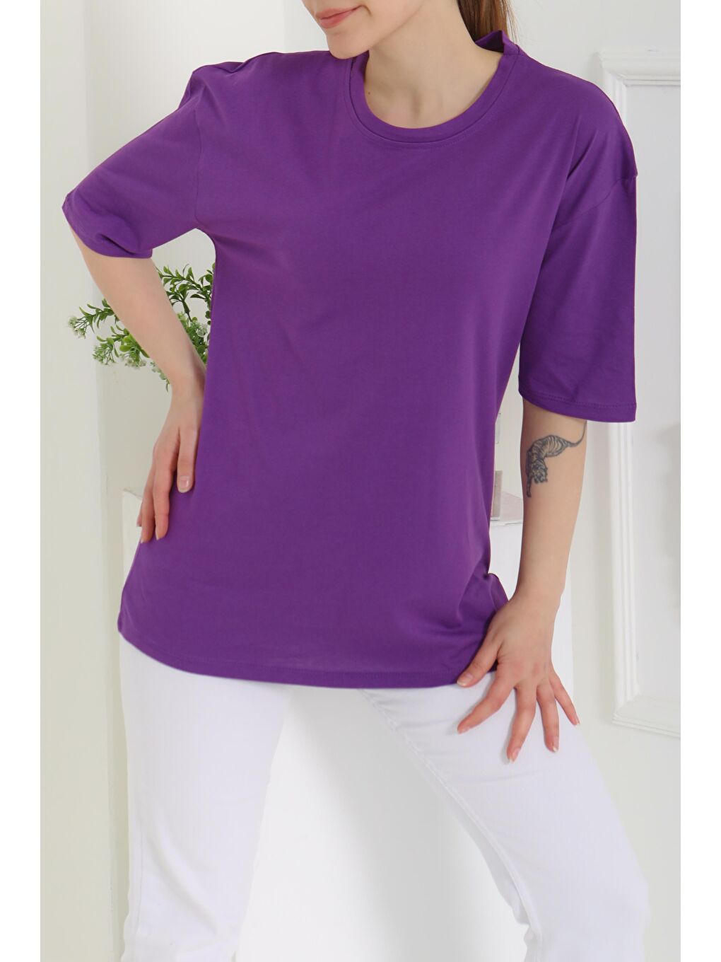 Oversize Kısa Kollu T-Şhirt Mor - 27118-1