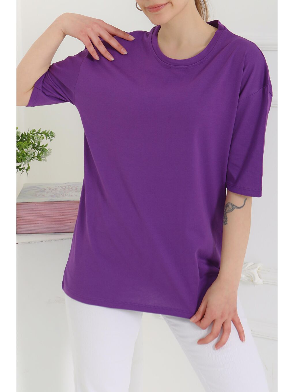Oversize Kısa Kollu T-Şhirt Mor - 27118-2