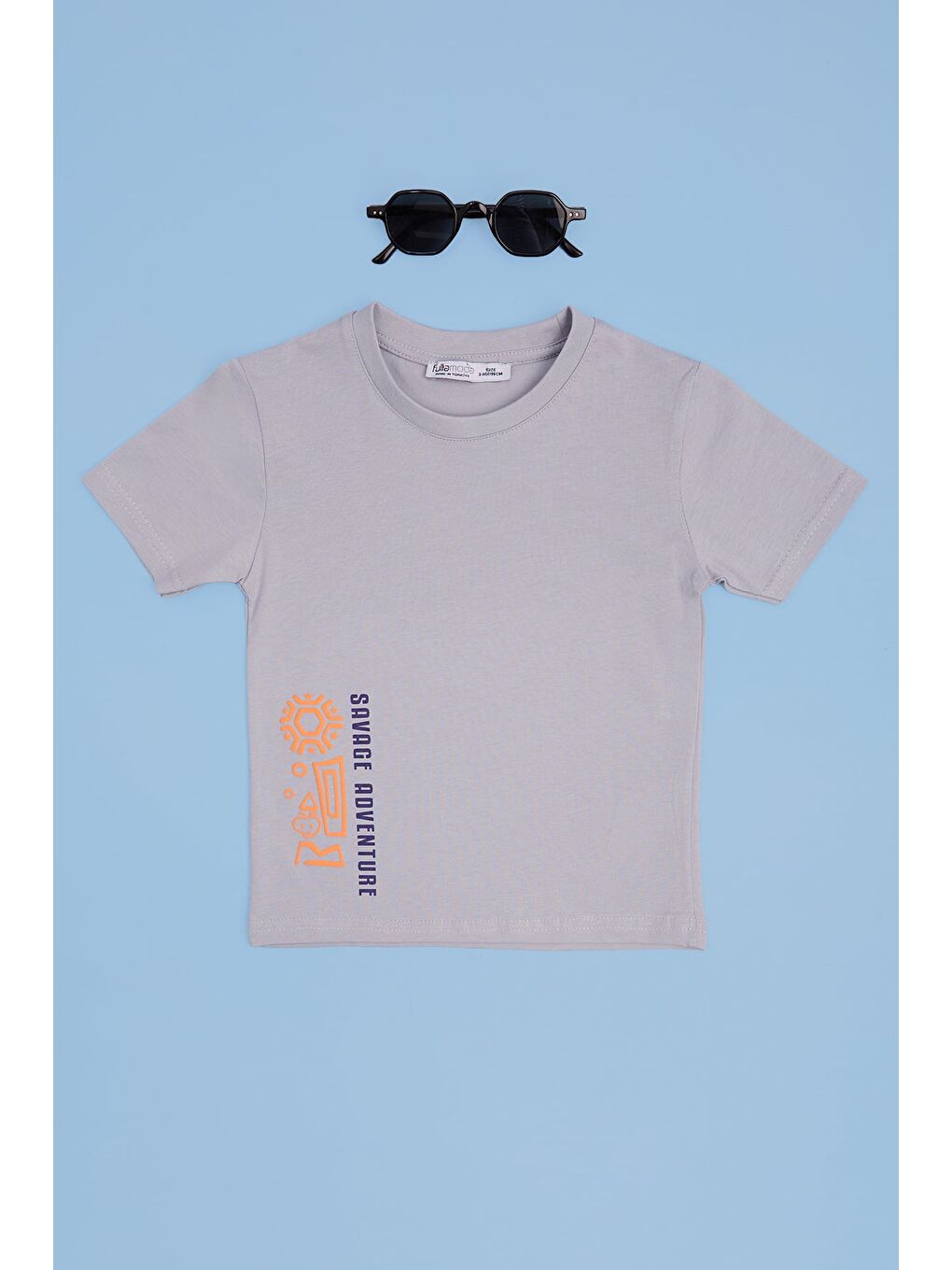 Gri Savage Adventure Baskılı Erkek Çocuk Tişört