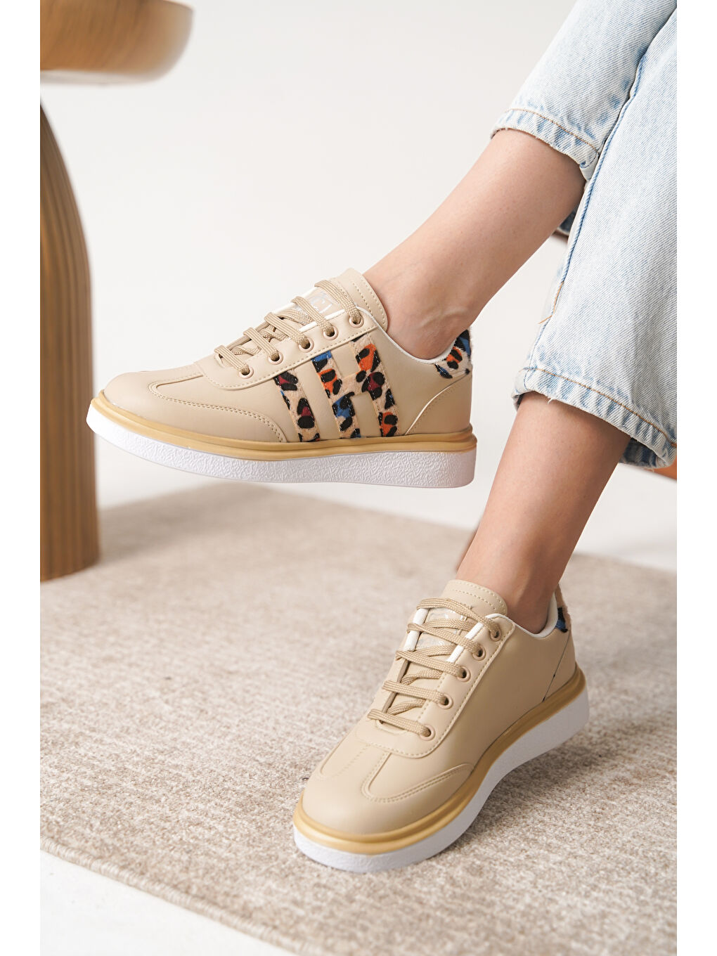 Bej D0516 Günlük Ortopedik Kadın Sneaker Spor Ayakkabı