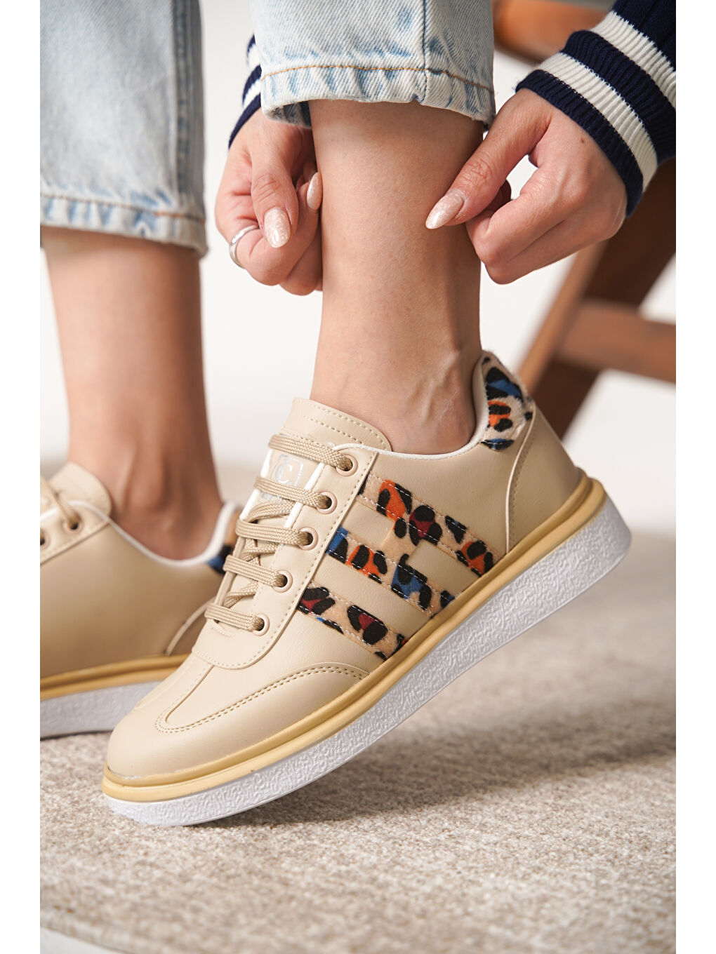 Bej D0516 Günlük Ortopedik Kadın Sneaker Spor Ayakkabı-1