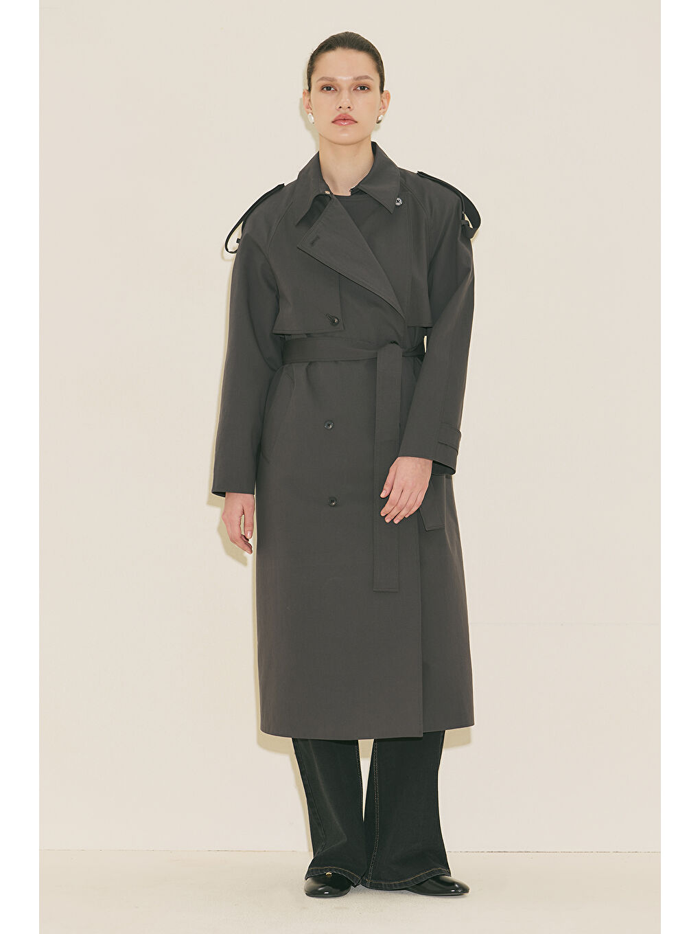 Malıa Çift Yakalı Trençkot Antrasit