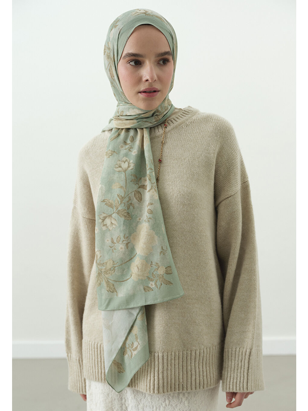 Yeşil REVERIE DESENLİ PAMUK VİSKON ŞAL MİNT YEŞİLİ