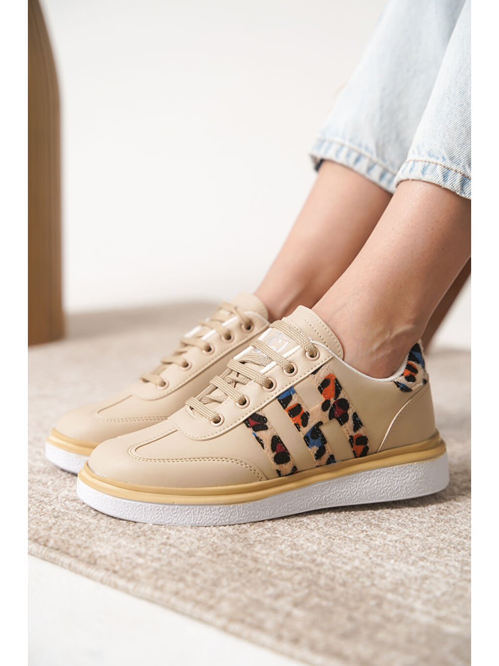 Bej D0516 Günlük Ortopedik Kadın Sneaker Spor Ayakkabı-2