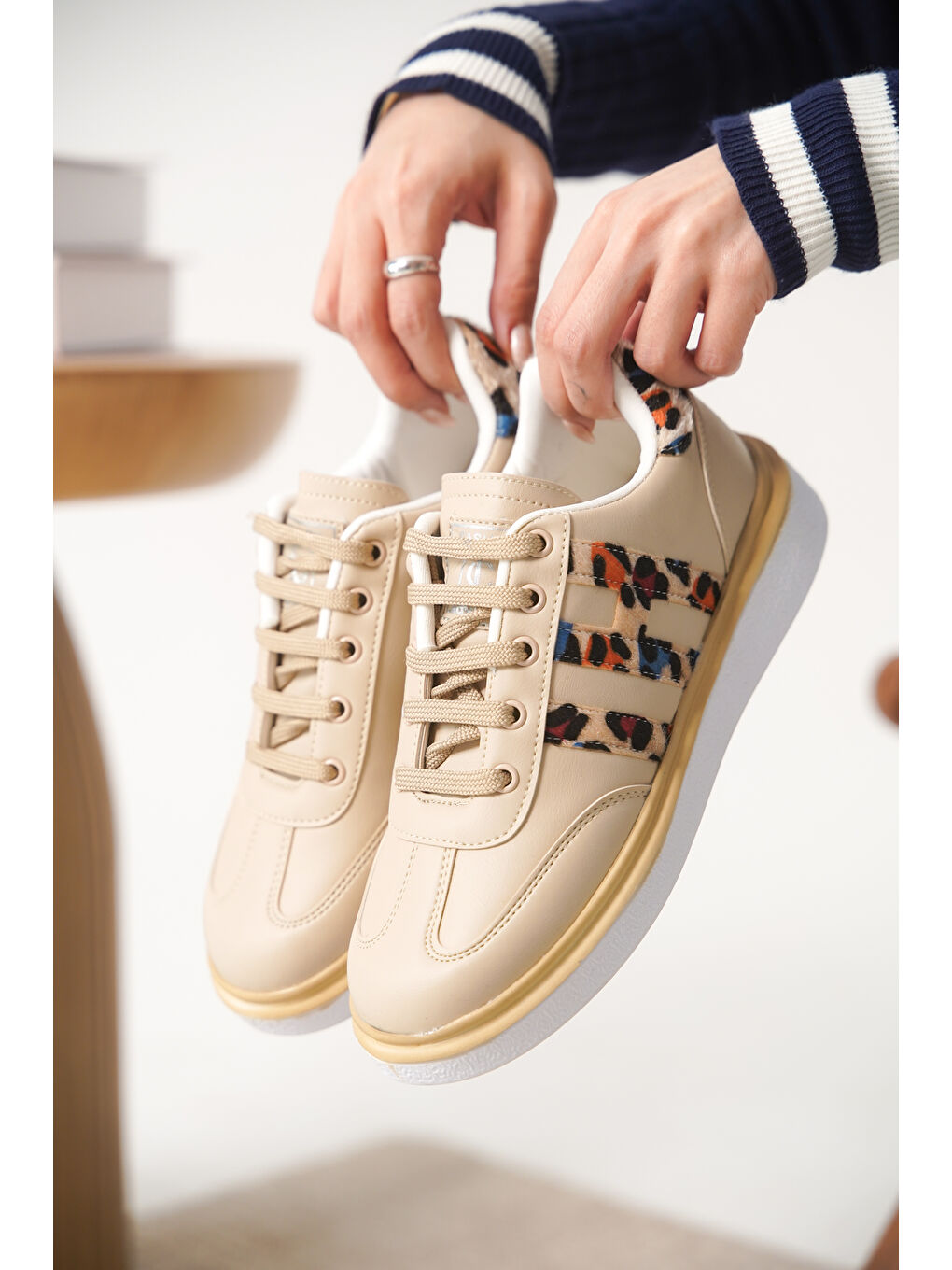 Bej D0516 Günlük Ortopedik Kadın Sneaker Spor Ayakkabı-3