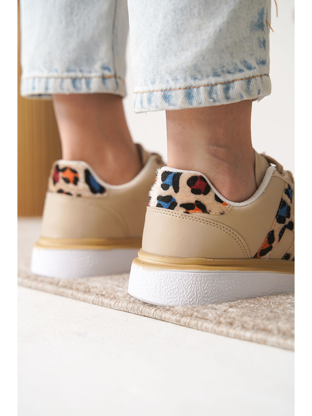 Bej D0516 Günlük Ortopedik Kadın Sneaker Spor Ayakkabı-4