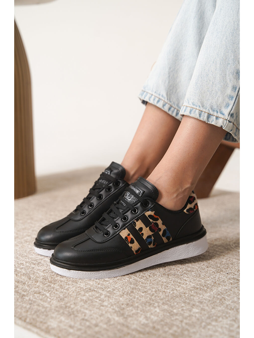 Siyah D0516 Günlük Ortopedik Kadın Sneaker Spor Ayakkabı-3