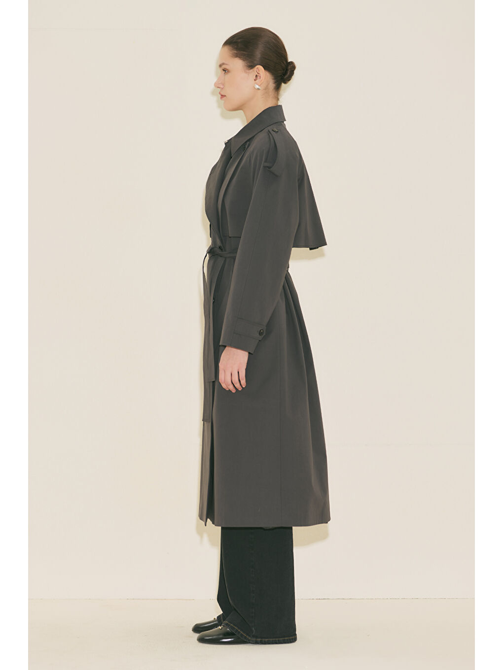 Malıa Çift Yakalı Trençkot Antrasit-1