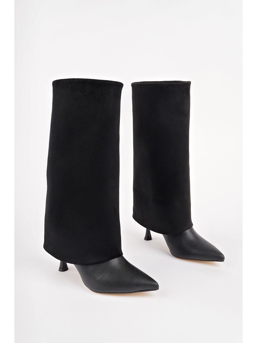 Siyah CATİE Süet Sivri Burun İnce Topuklu Kadın Çizme-1
