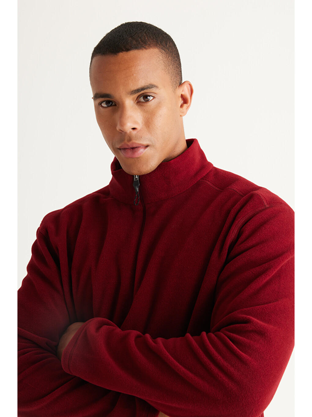 Erkek Bordo Anti-pilling Tüylenme Yapmayan Standart Fit Dik Yaka Polar Sweatshirt-2