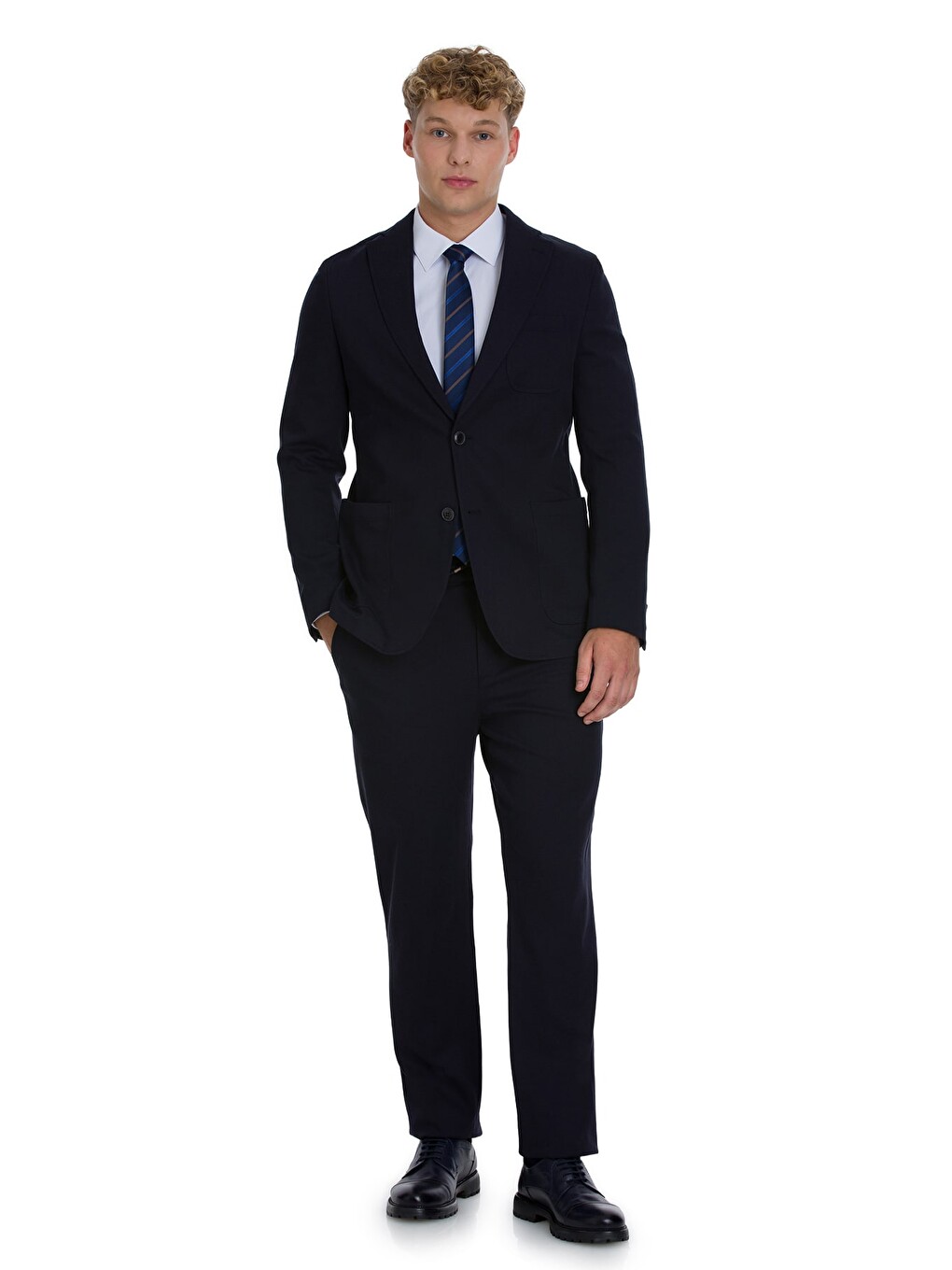 Lacivert Regular Fit Mono Yaka Pamuklu Takım Elbise