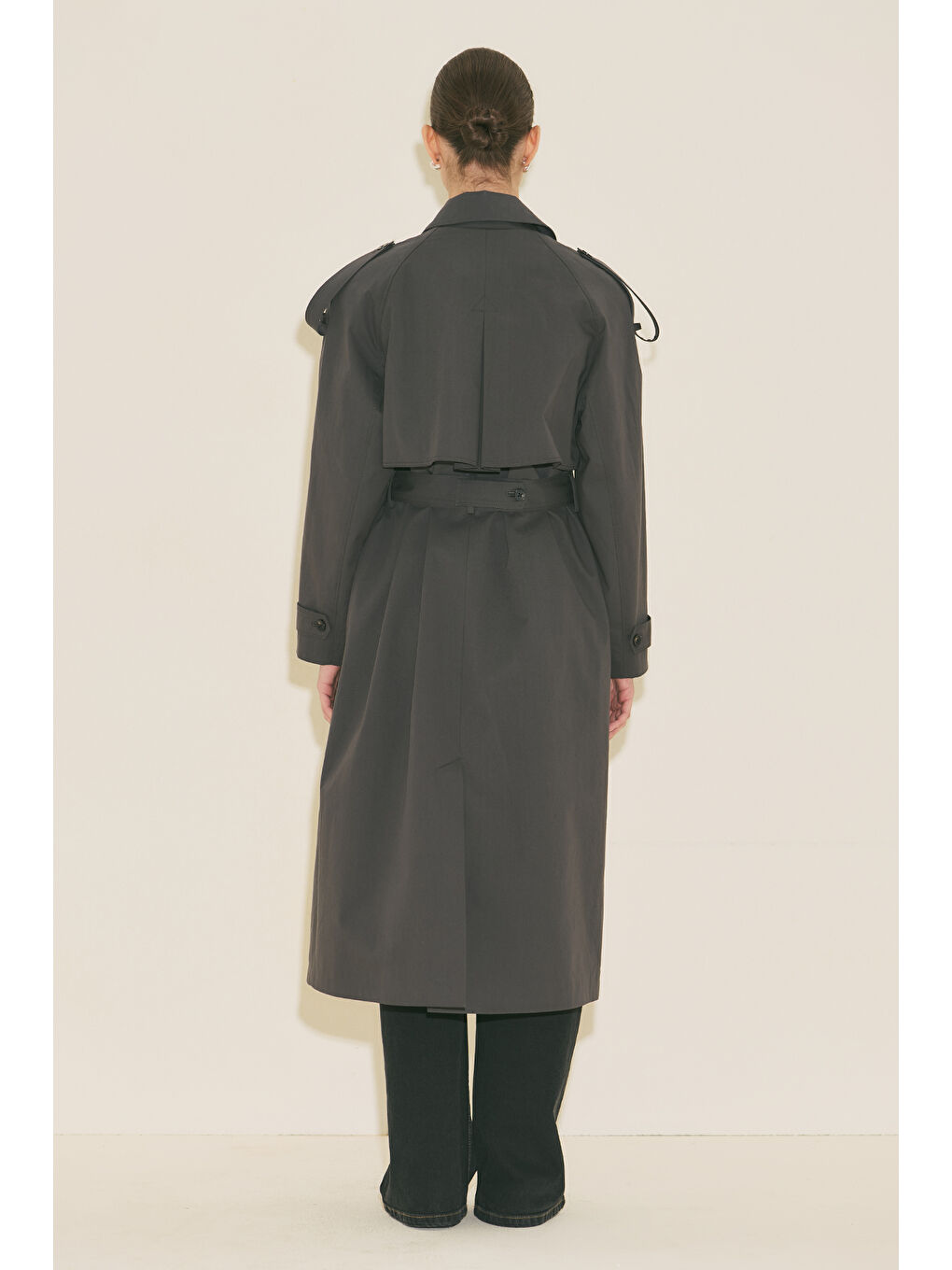 Malıa Çift Yakalı Trençkot Antrasit-4