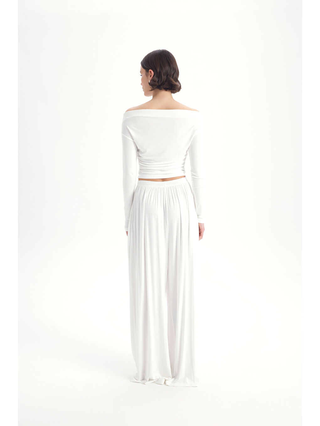 Apolline Üçgen Kesim Ekru Crop Pantolon Takım-4