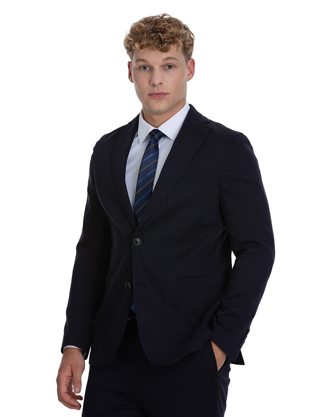 Lacivert Regular Fit Mono Yaka Pamuklu Takım Elbise-1
