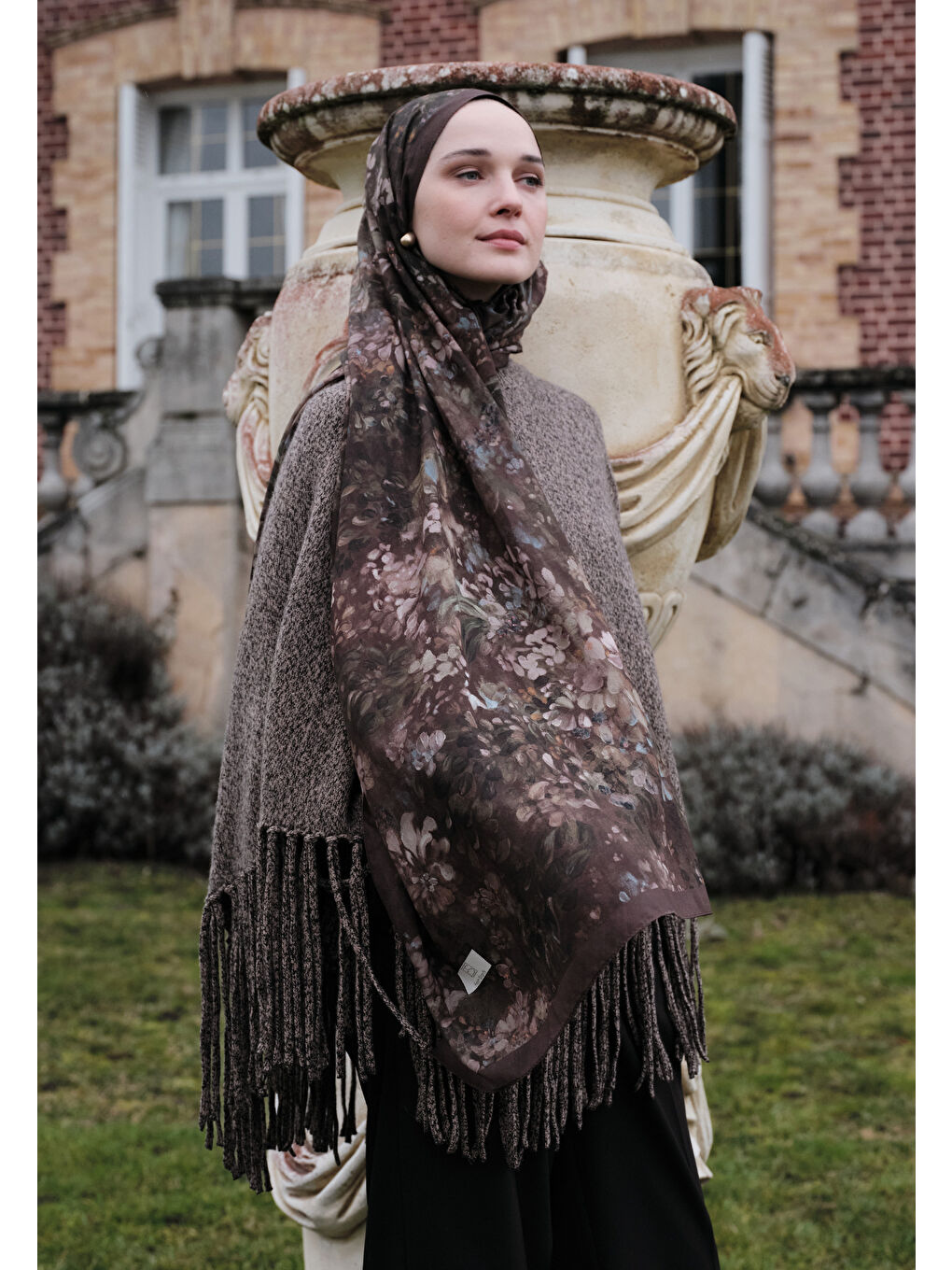 Mürdüm DARK BEAUTY DESENLİ PAMUK VİSKON ŞAL ERİK ÇÜRÜĞÜ-1