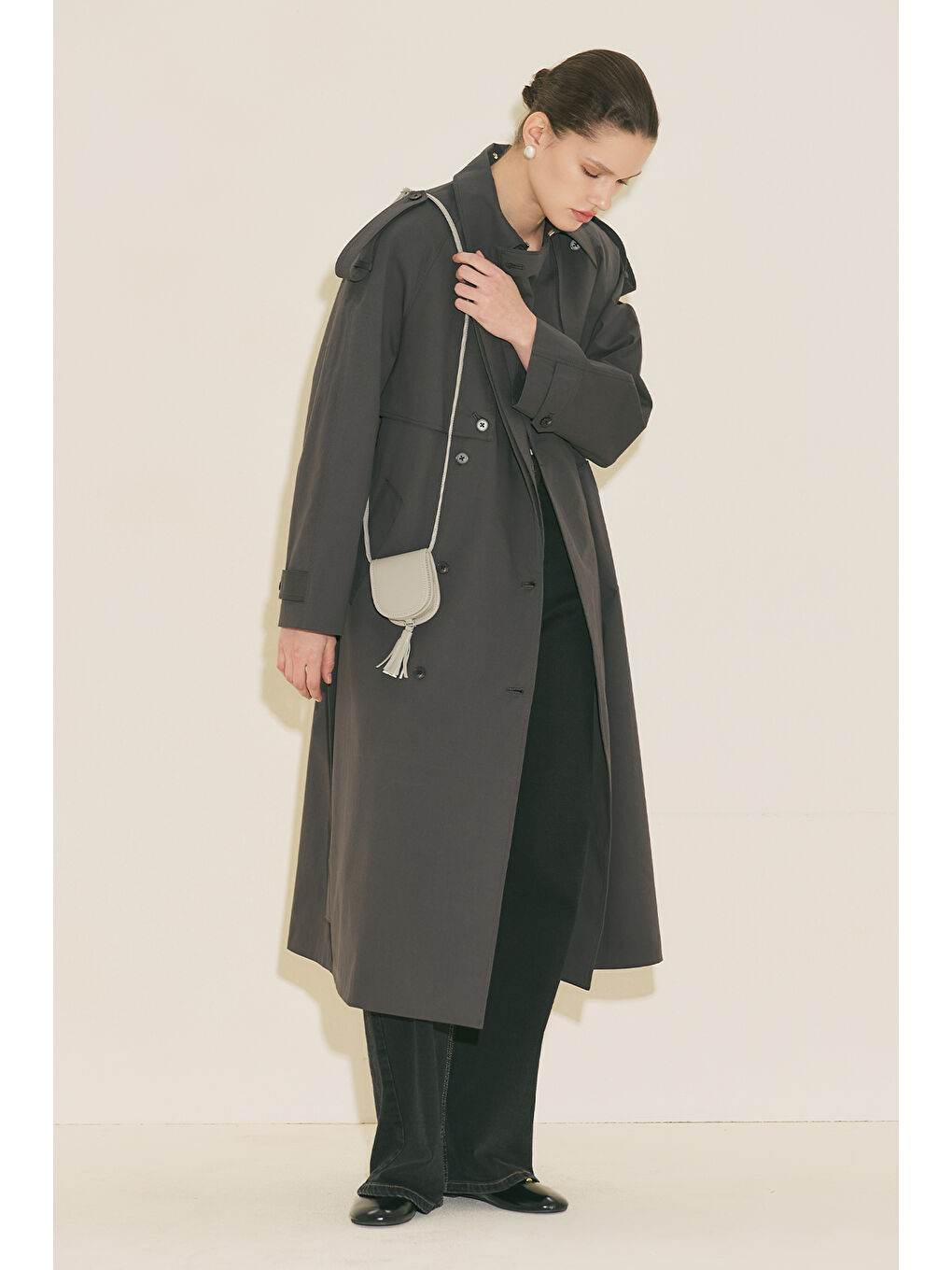 Malıa Çift Yakalı Trençkot Antrasit-5