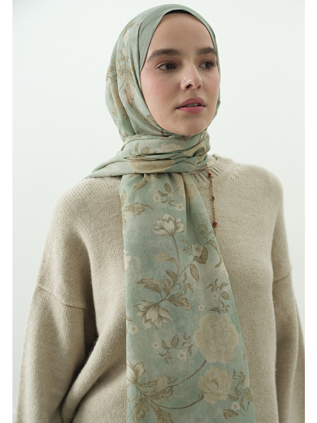 Yeşil REVERIE DESENLİ PAMUK VİSKON ŞAL MİNT YEŞİLİ-2