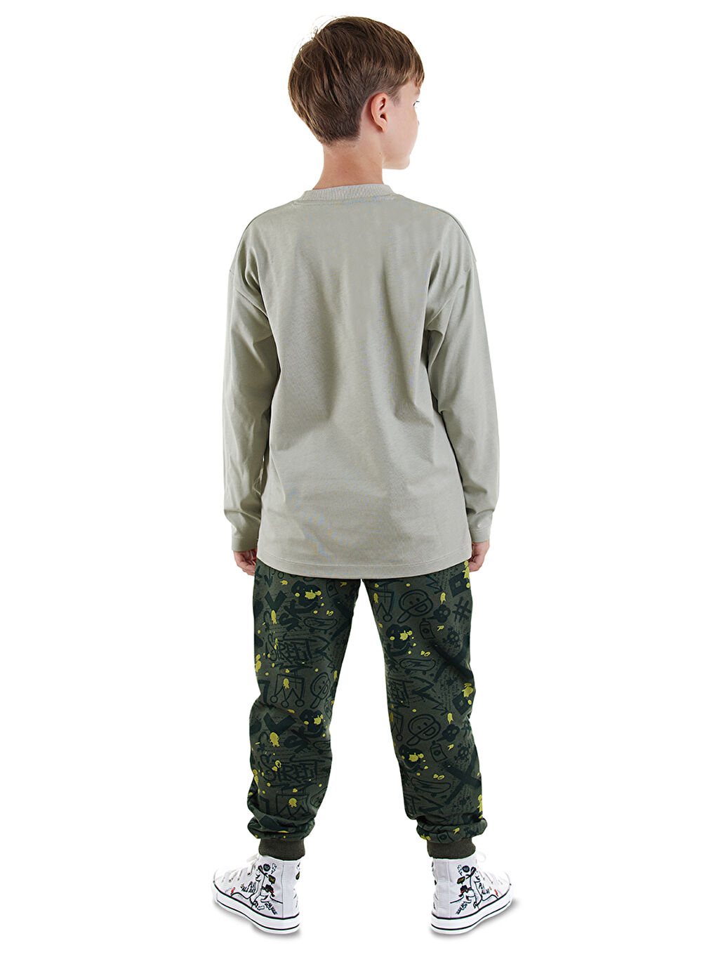 Bej Timsah Oversize Erkek Çocuk T-shirt Pantolon Takım-1