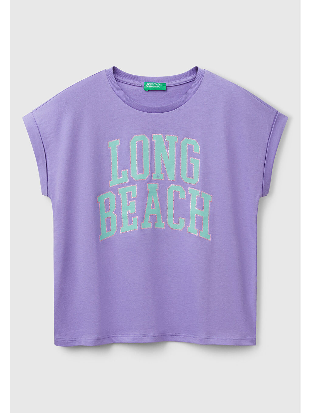 Kız Çocuk Mor Parlak Baskılı Düşük Omuz T-Shirt