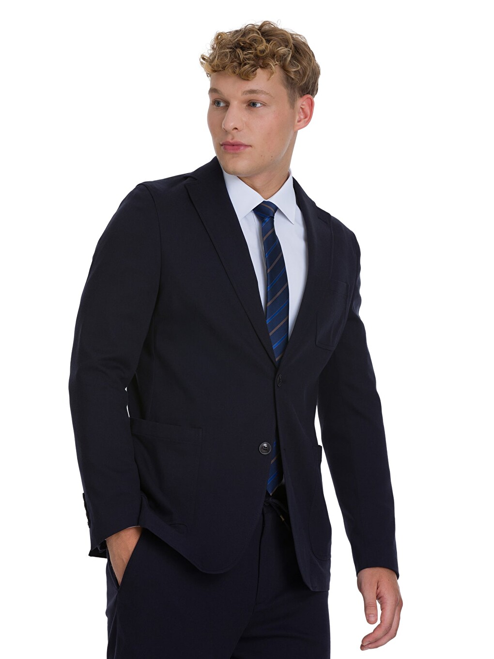 Lacivert Regular Fit Mono Yaka Pamuklu Takım Elbise-2
