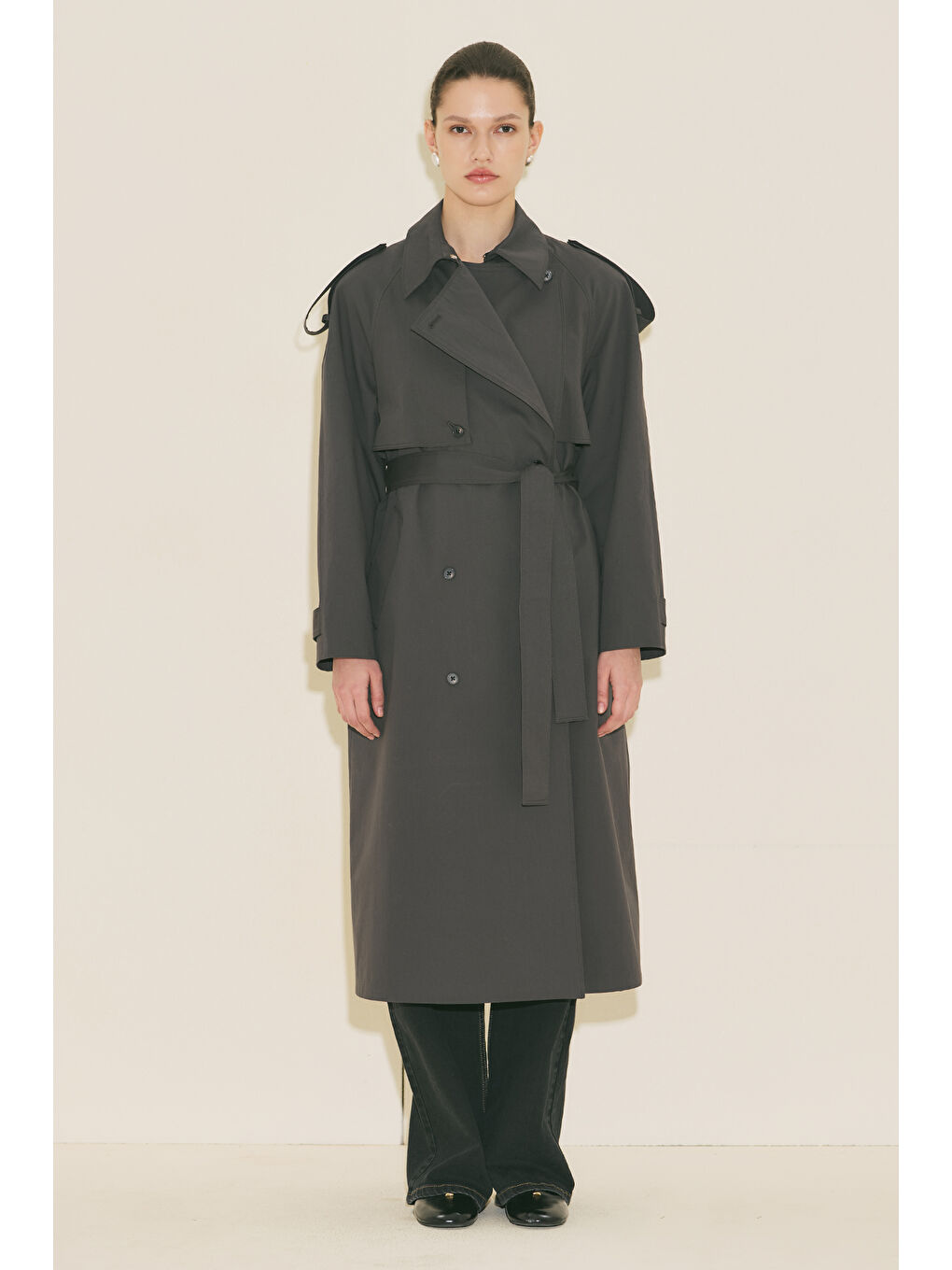 Malıa Çift Yakalı Trençkot Antrasit-6