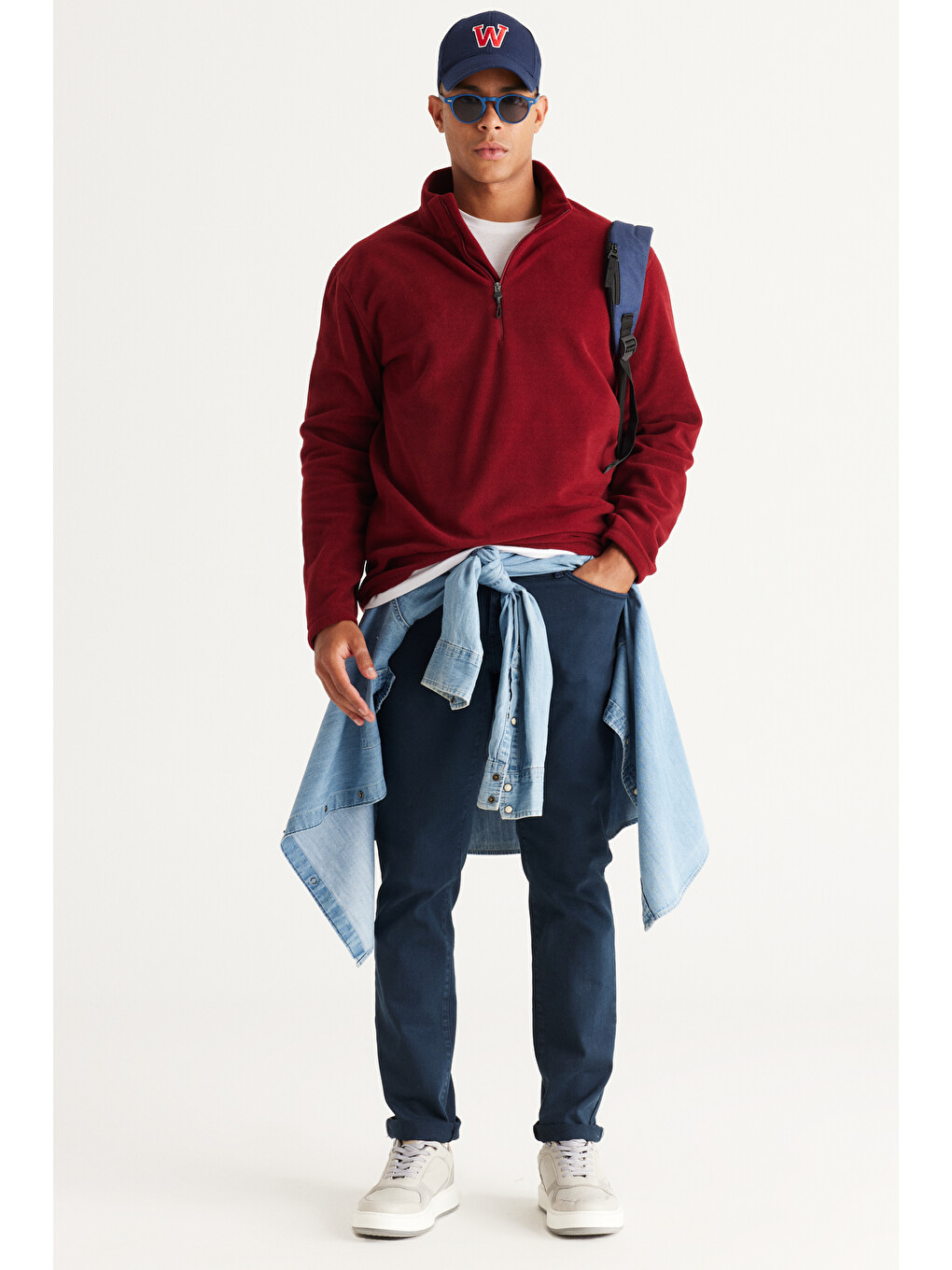 Erkek Bordo Anti-pilling Tüylenme Yapmayan Standart Fit Dik Yaka Polar Sweatshirt-3