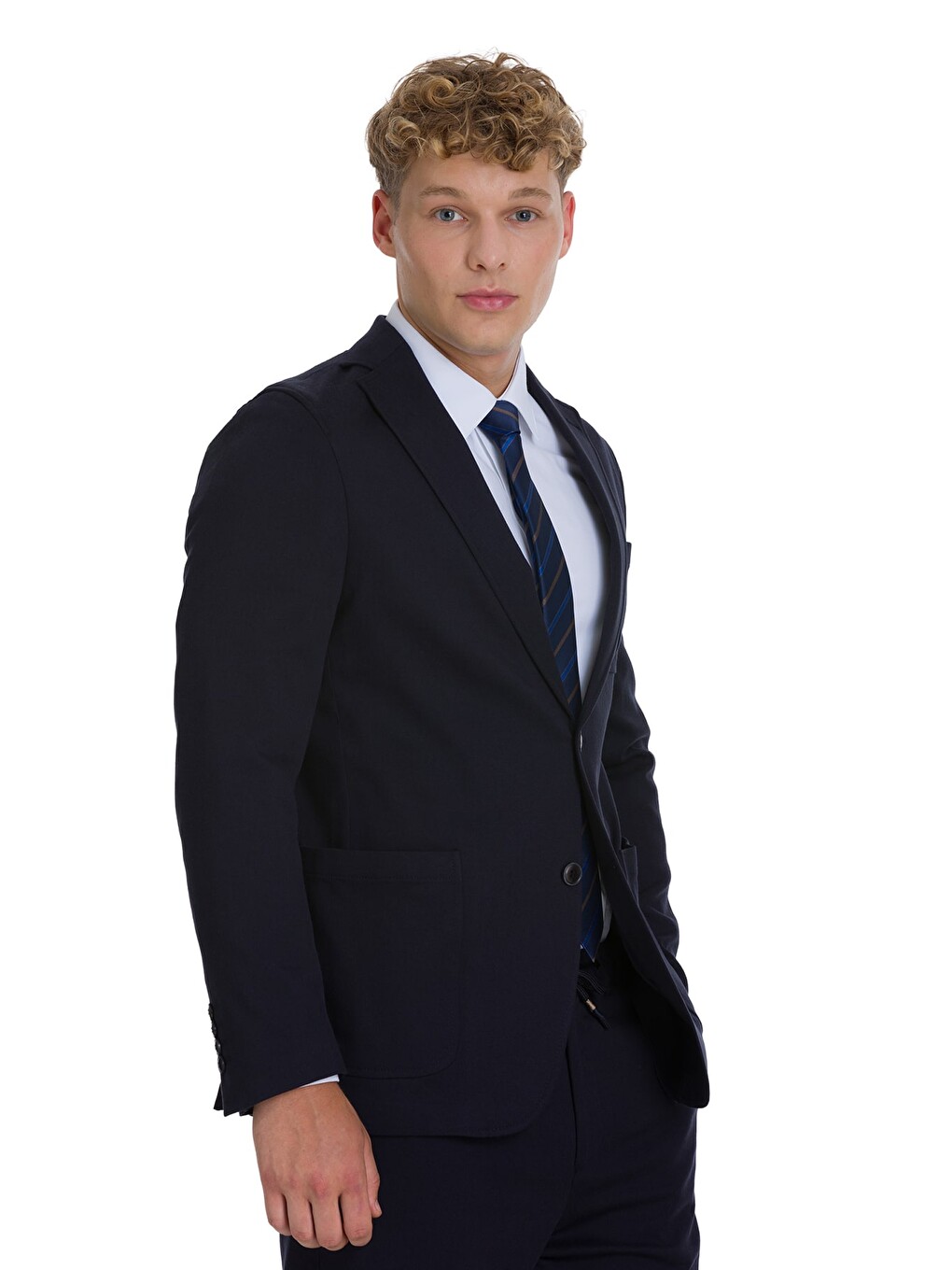Lacivert Regular Fit Mono Yaka Pamuklu Takım Elbise-3