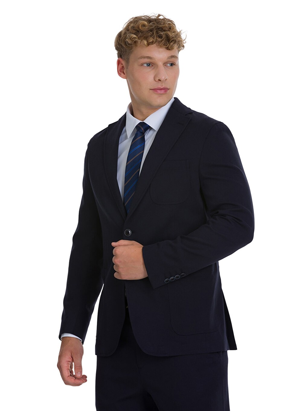 Lacivert Regular Fit Mono Yaka Pamuklu Takım Elbise-4