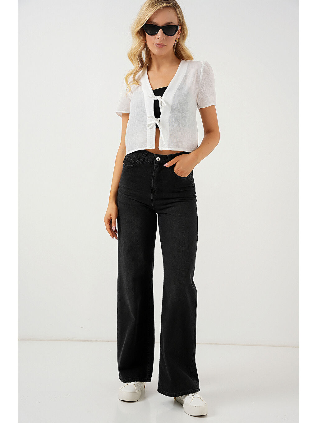 Kadın Kısa Kol Crop Bluz 958 - Beyaz-1