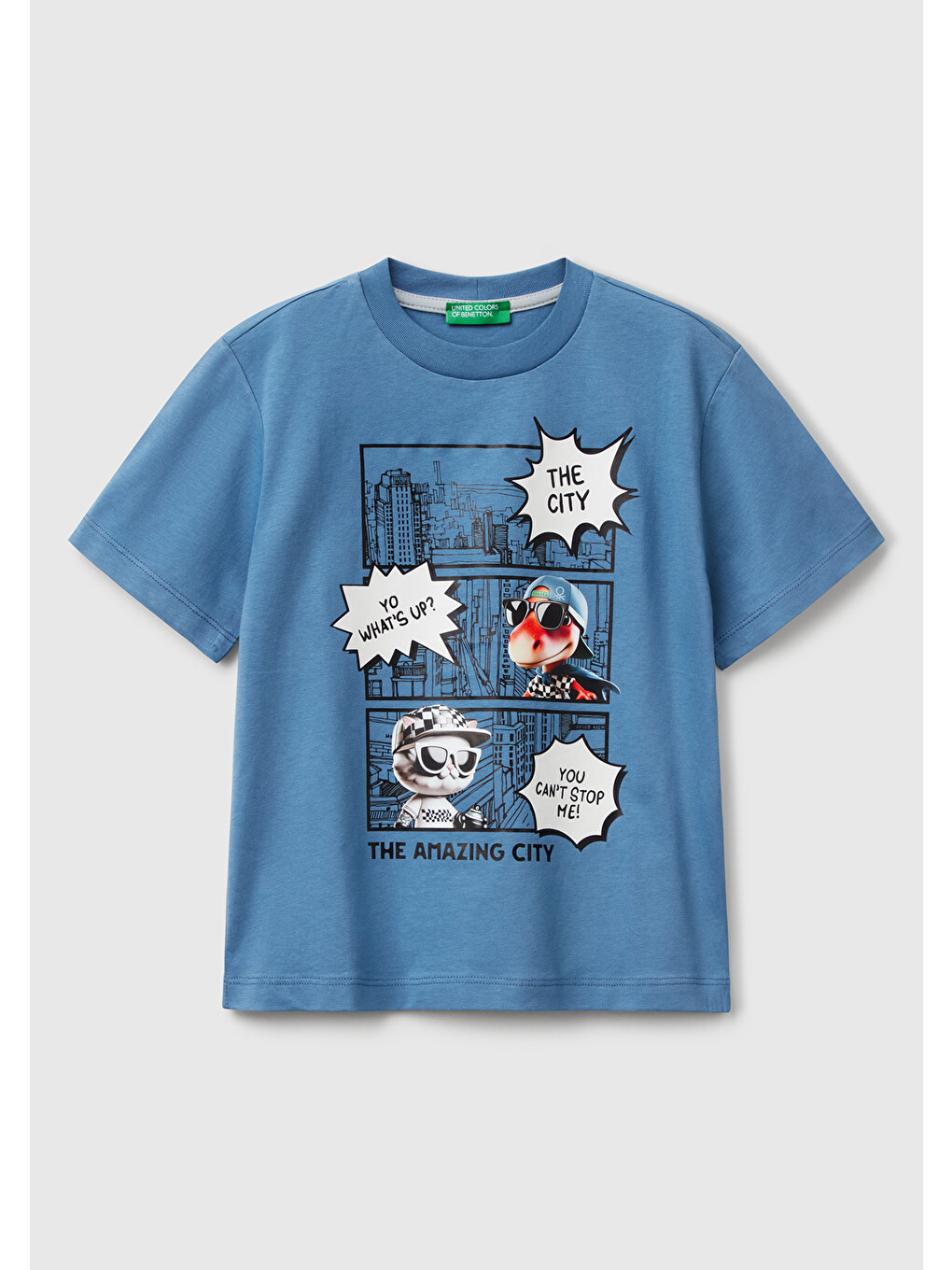 Erkek Çocuk Havacı Mavi Fotoğraf Baskılı Bisiklet Yaka T-shirt