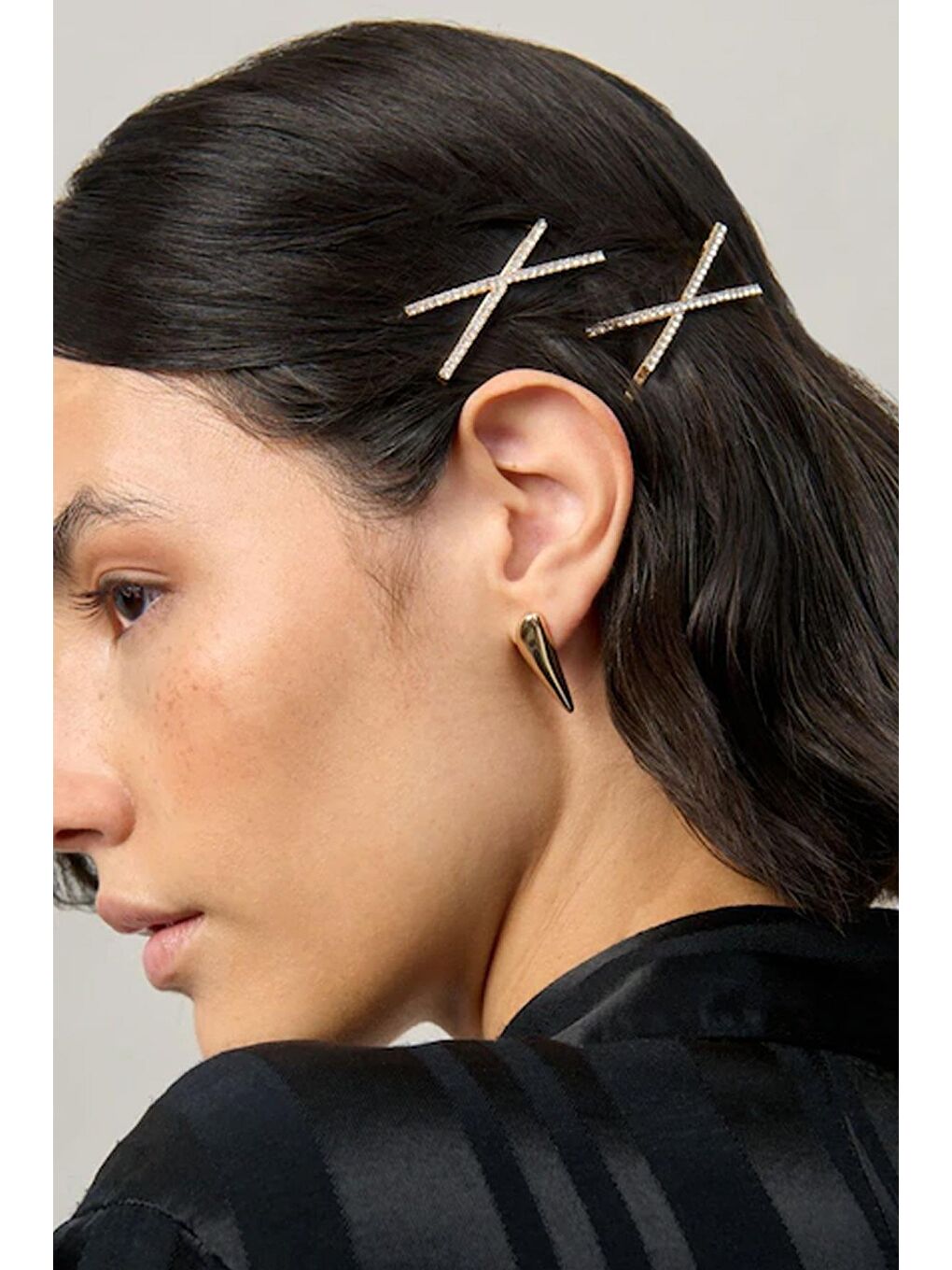 Sarı Parlak Taşlı X Detaylı Altın Rengi Tel Toka 2 adet-3