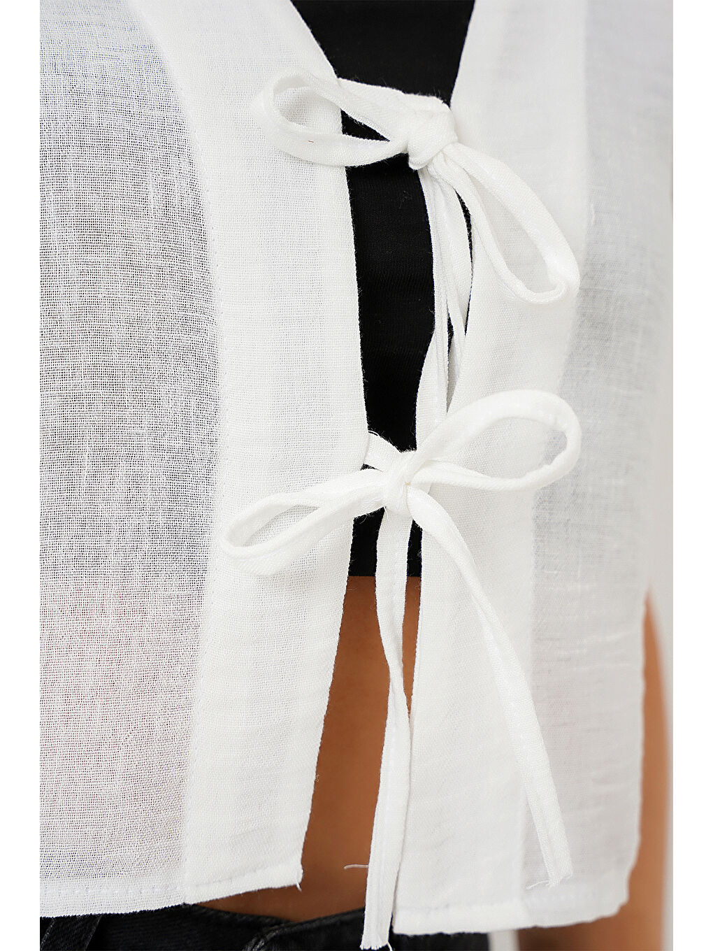 Kadın Kısa Kol Crop Bluz 958 - Beyaz-4