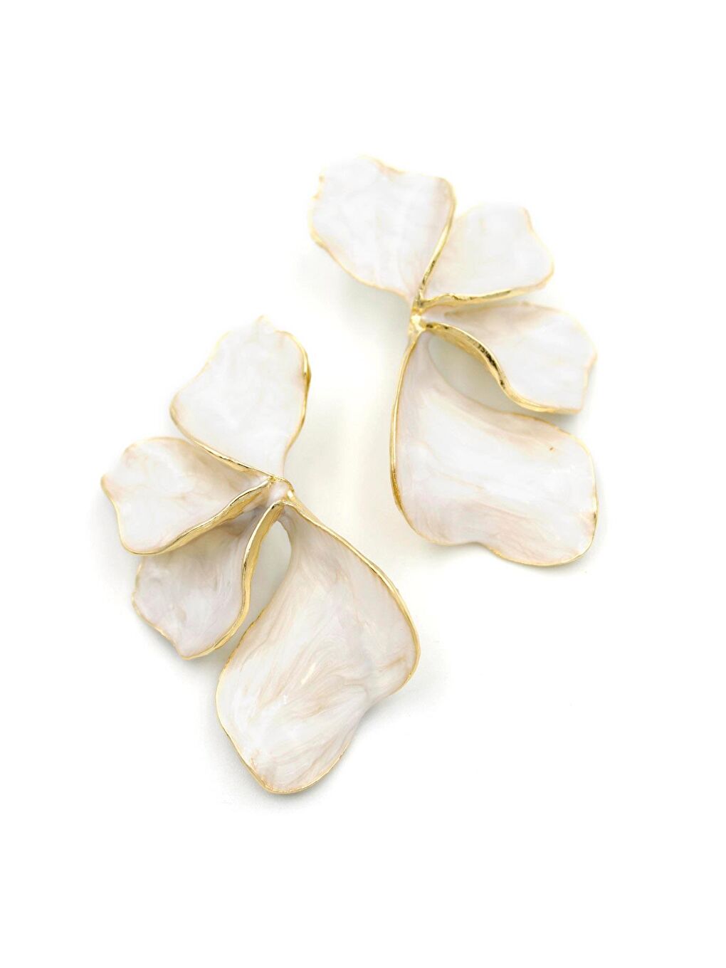 Beyaz Gold Yelpaze Çiçek Büyük Kadın Küpe-1