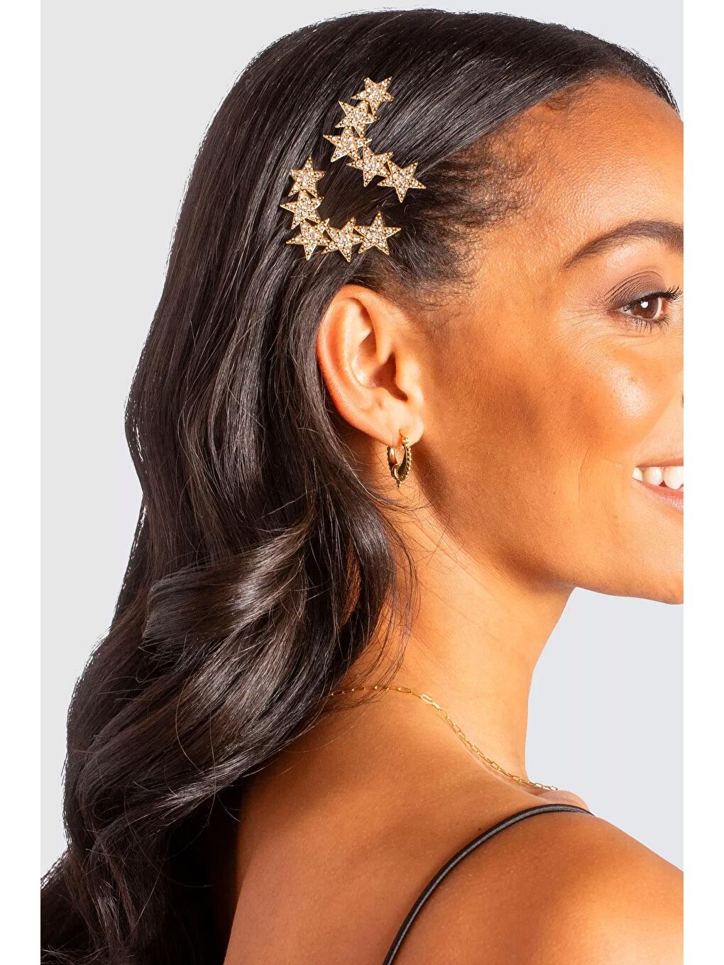 Sarı Parlak Taşlı Sıralı Yıldız Altın Rengi Klipsli Toka 2 adet-1