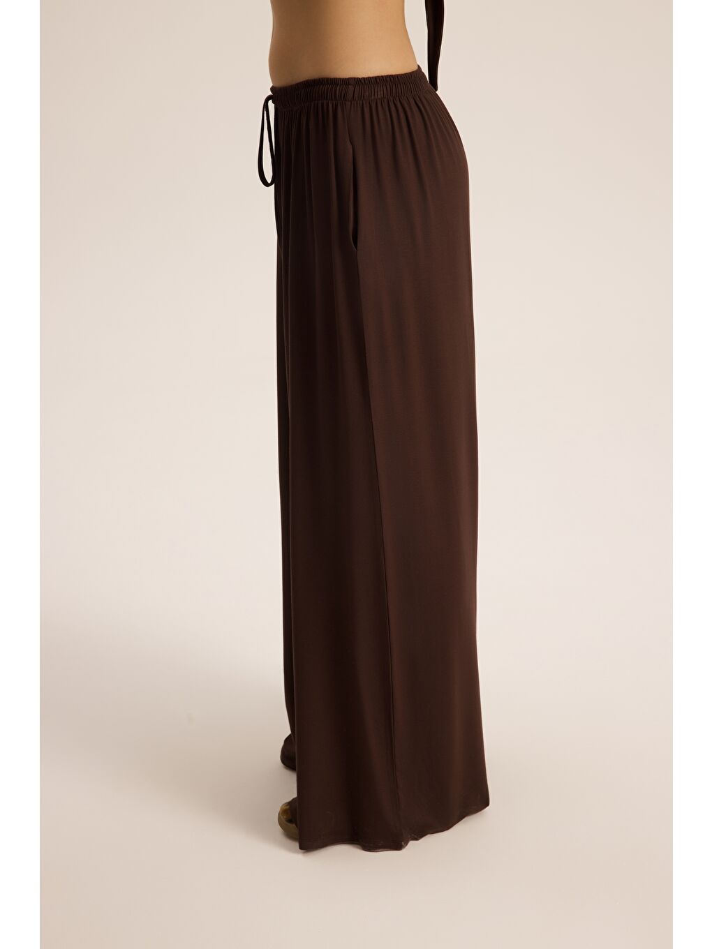 Kahverengi Merlin Bağlamalı Kahve Crop Pantolon Takım-3