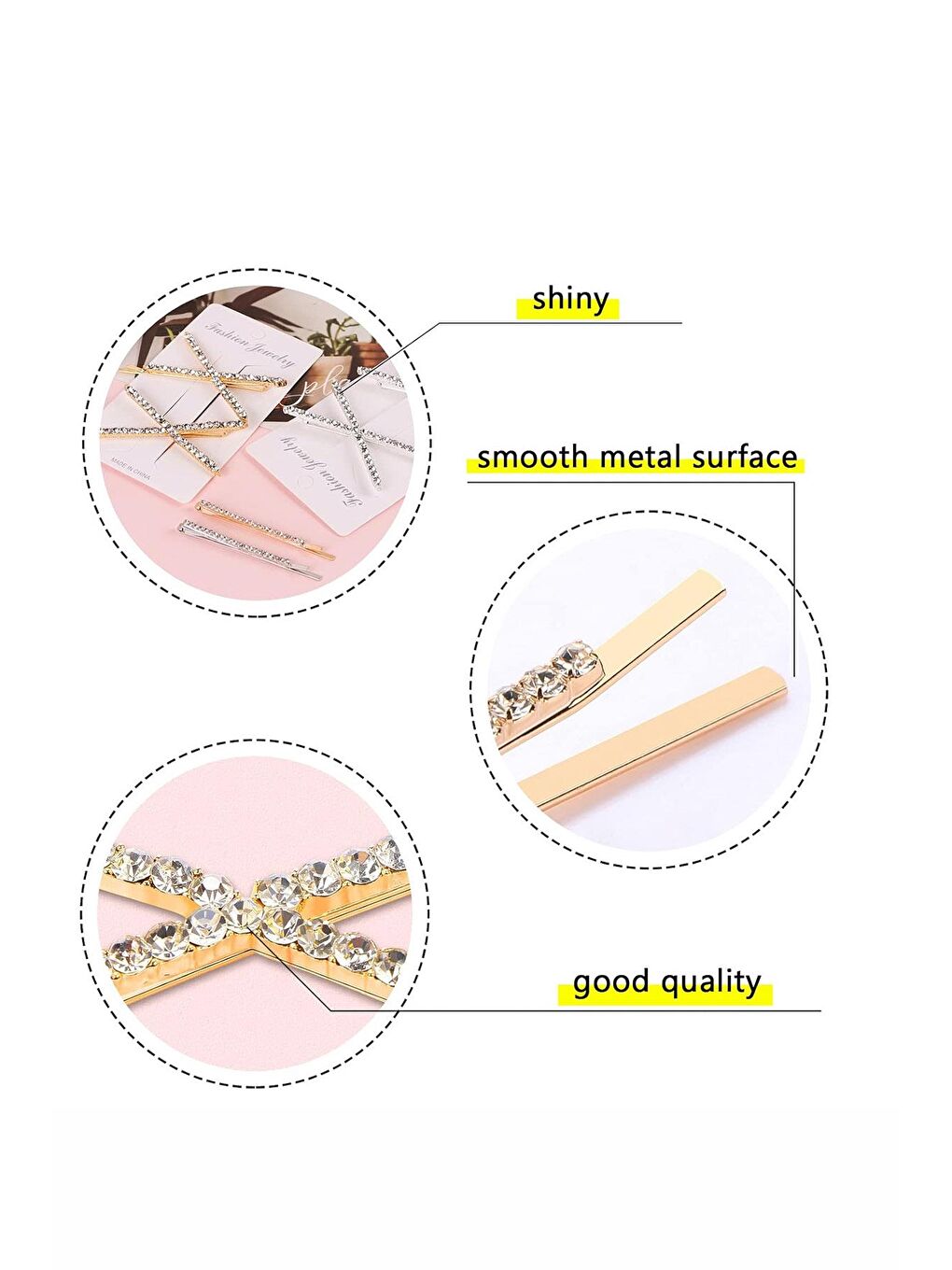 Sarı Parlak Taşlı X Detaylı Altın Rengi Tel Toka 2 adet-5