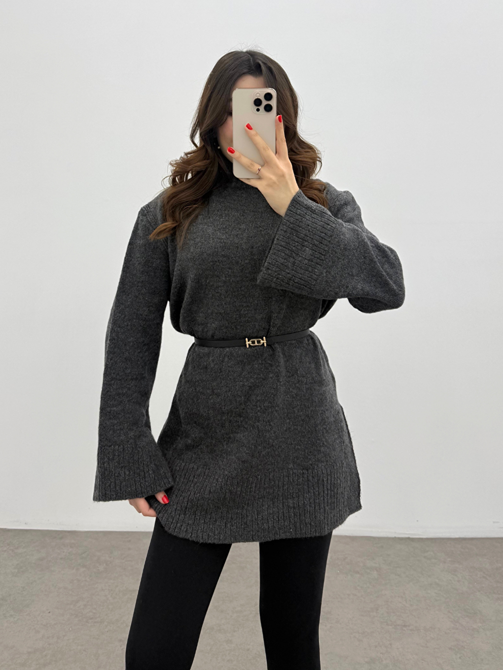 Kadın Antrasit Balıkçı Yaka Yumuşak Dokulu Basic Kazak-1