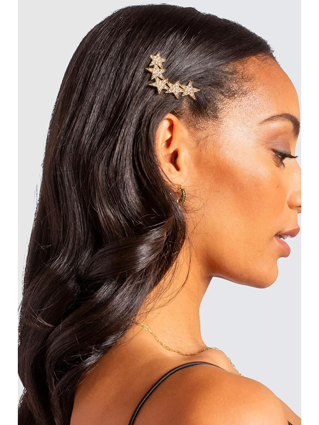 Sarı Parlak Taşlı Sıralı Yıldız Altın Rengi Klipsli Toka 2 adet-3