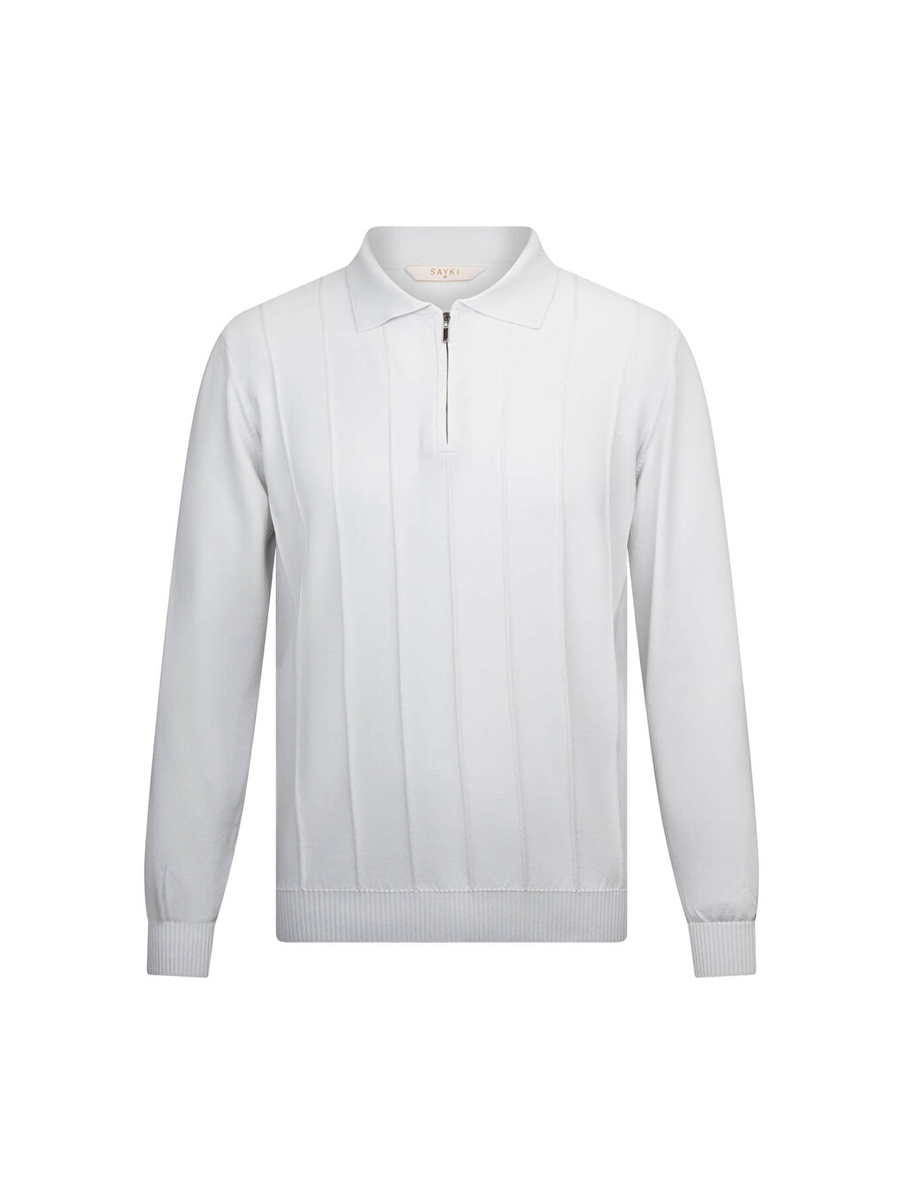 Gri Regular Fit Fermuarlı Polo Yaka Rayon Triko Kazak