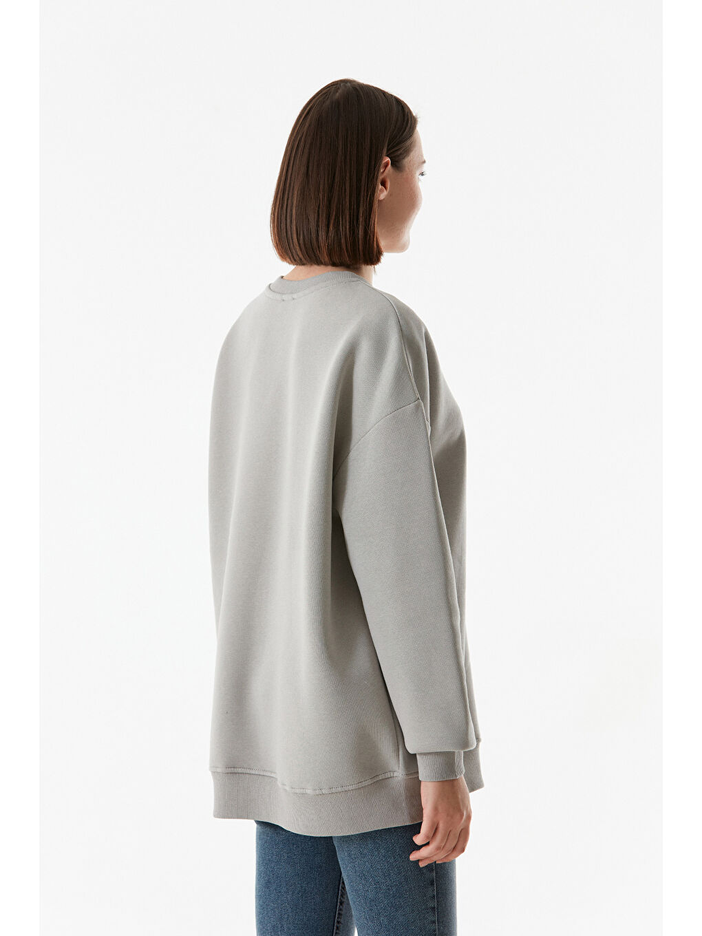 Fullamoda Gri Basic Bisiklet Yaka Sweatshirt - 3