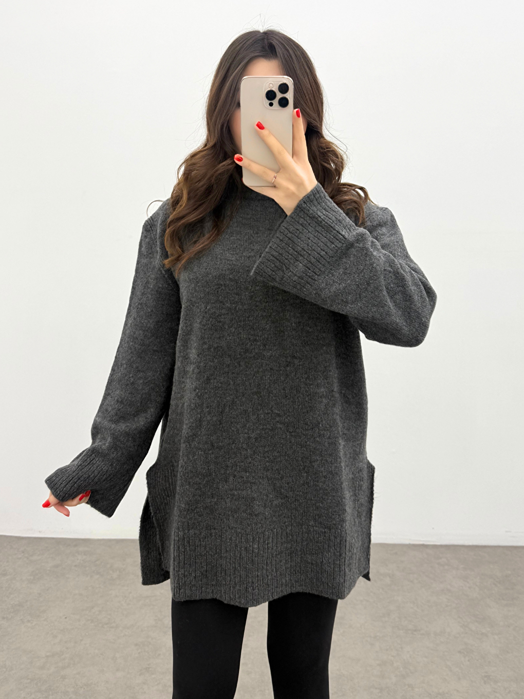 Kadın Antrasit Balıkçı Yaka Yumuşak Dokulu Basic Kazak-3